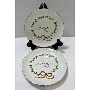 Jenny Parkhurst 5” round Stoneware Plate Cozy Set Of 2 Golden Ribbon Leaves
